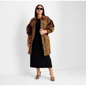 FUTURE COLLECTIVE Kahlana Barfield Brown Leopard Denim Button Dress Jacket
